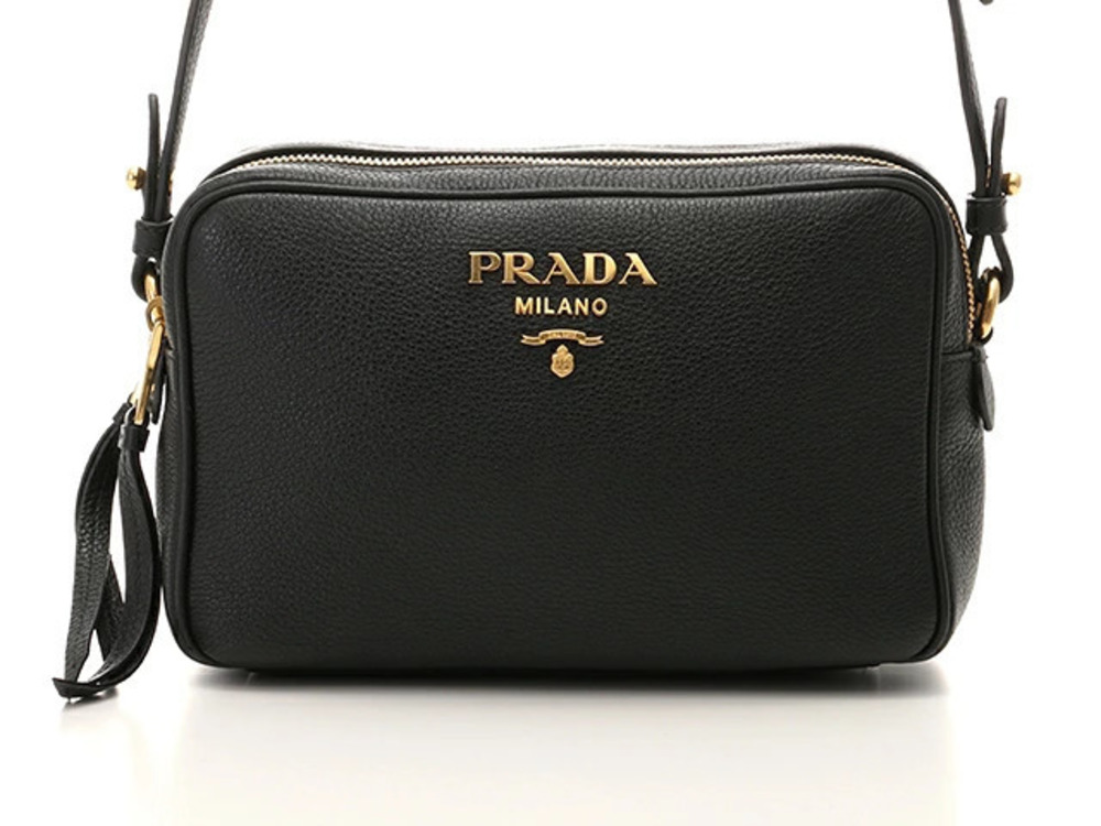 Prada Shoulder Bag Calfskin Embossed Black